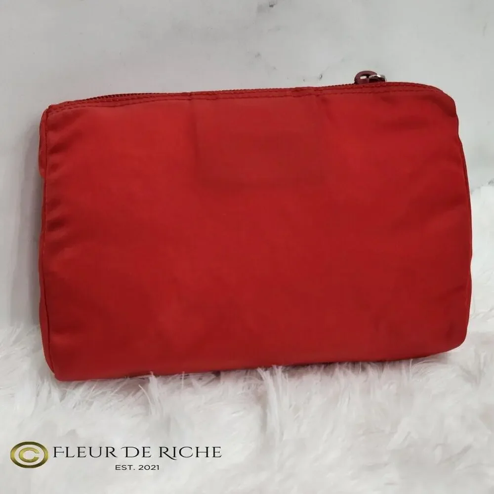 Prada Necessaire Tessuto Nylon Medium Toiletry Clutch Case Red Rosso 1NA012 - Picture 4 of 11